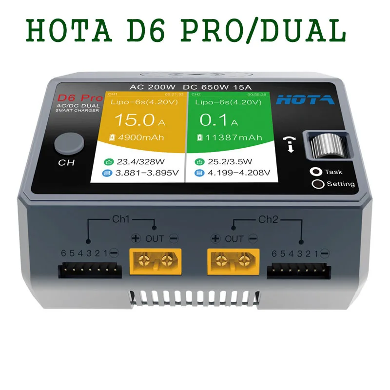 HOTA D6 PRO умное зарядное устройство 650 Вт 28A AC/DC двухканальная Беспроводная зарядка Smart Lipo зарядное устройство для iPhone RC моделей зарядки