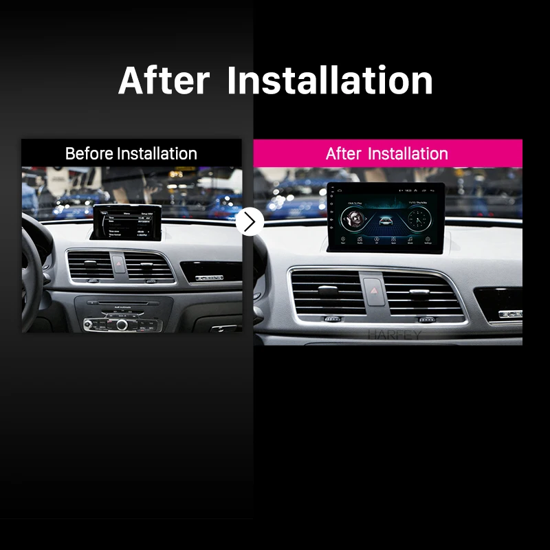Cheap Harfey for AUDI Q3 2013-2017 Android 8.1 9" Bluetooth GPS Navi auto Radio support 3G WIFI Rearview DAB+ DVR Digital TV SWC OBD2 4