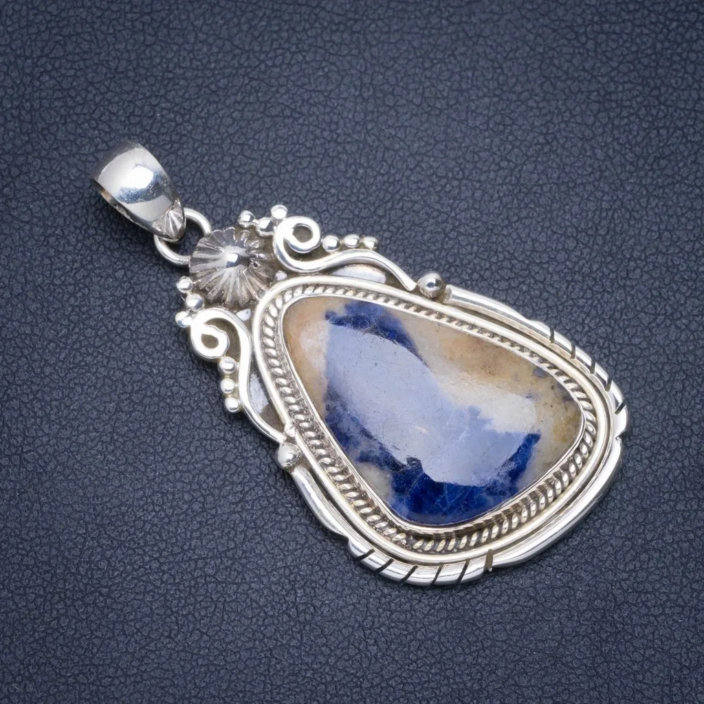 Натуральный темно синий Sodalite ручной работы уникальный кулон из стерлингового