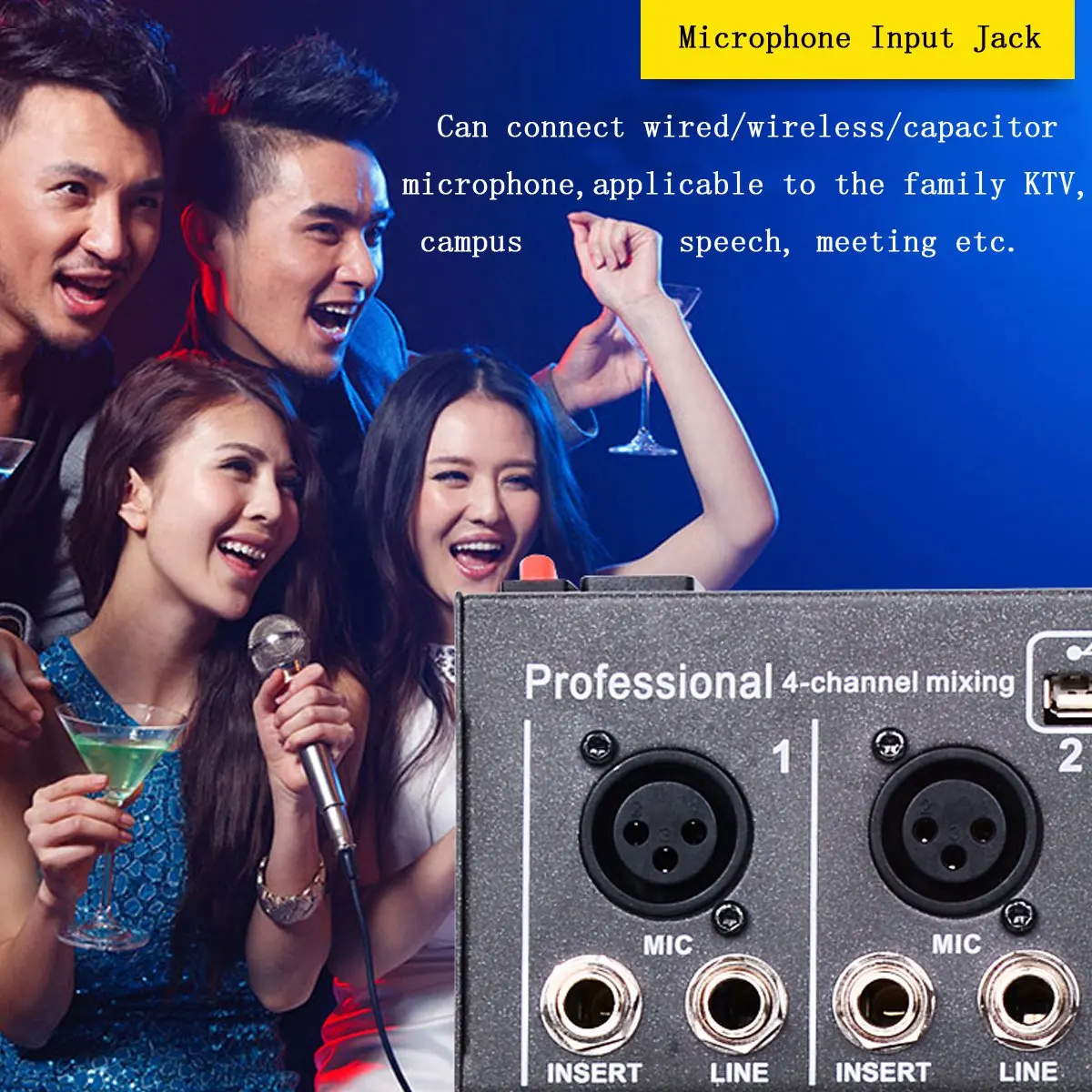 ЕС Plug Мини Портативный аудио микшер с Usb Dj звук микшерный пульт Mp3 Jack 4 канала караоке 48 в усилитель для караоке Ktv Ma