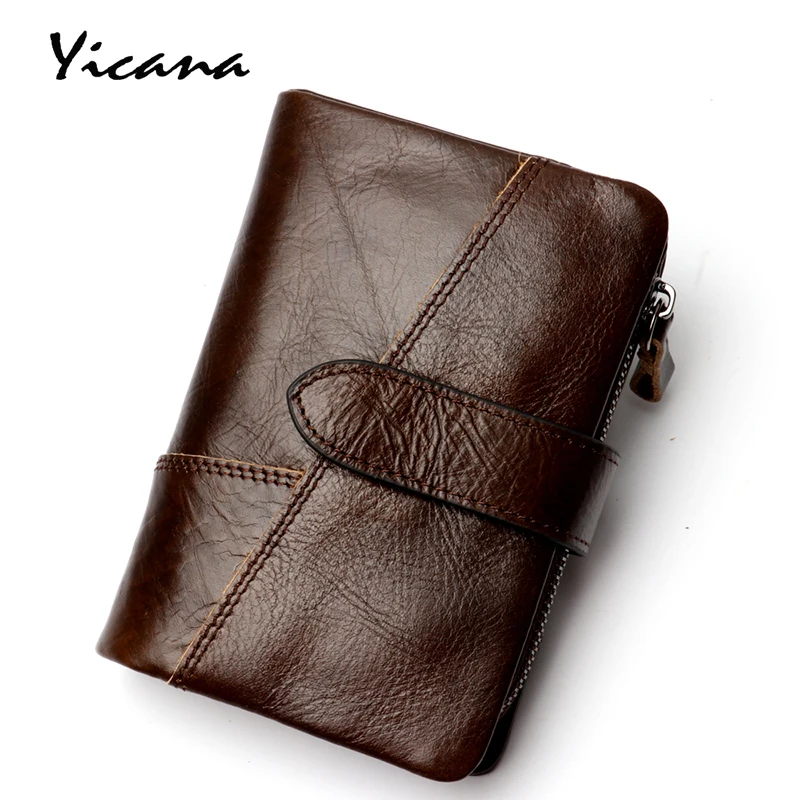 

Yicana 2018 Vintage Blocking Rfid Genuine Leather Men Wallet Cow Leather Purse