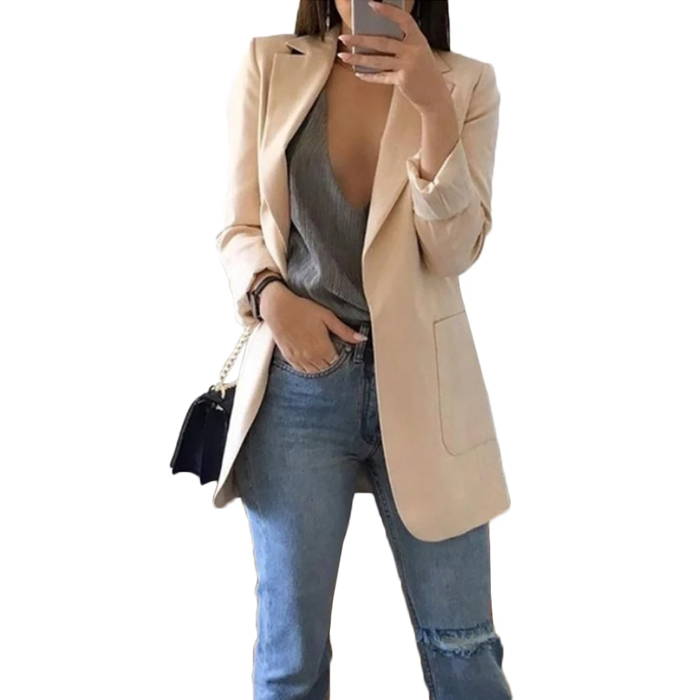 Women Casual Blazers Slim Solid Suit Coats Spring Business Top Jacket Outwear Ladies Fashion Formal OL Pockets Black Pink Coats