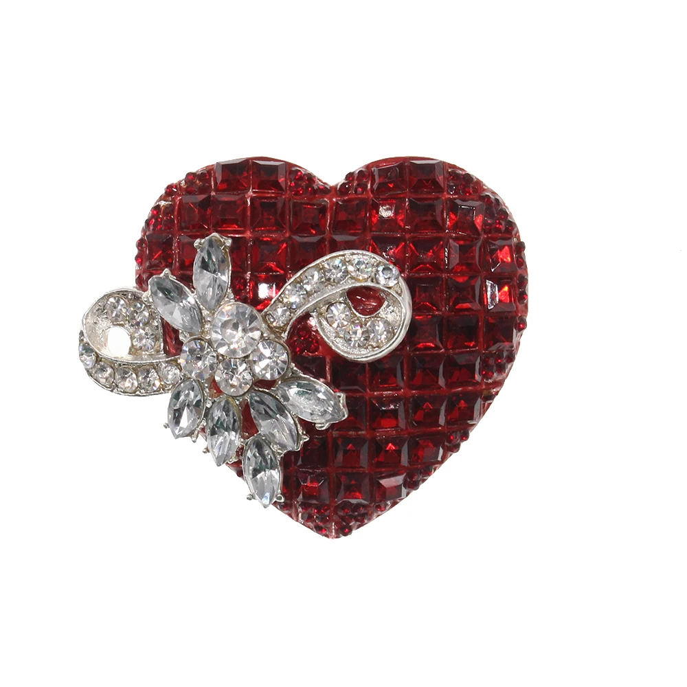 

57mm/2.244inch Valentine's Day Gift Red Heart with Bow shaped Rhinestone Crystal Brooch Pin Fashion Women Jewelry