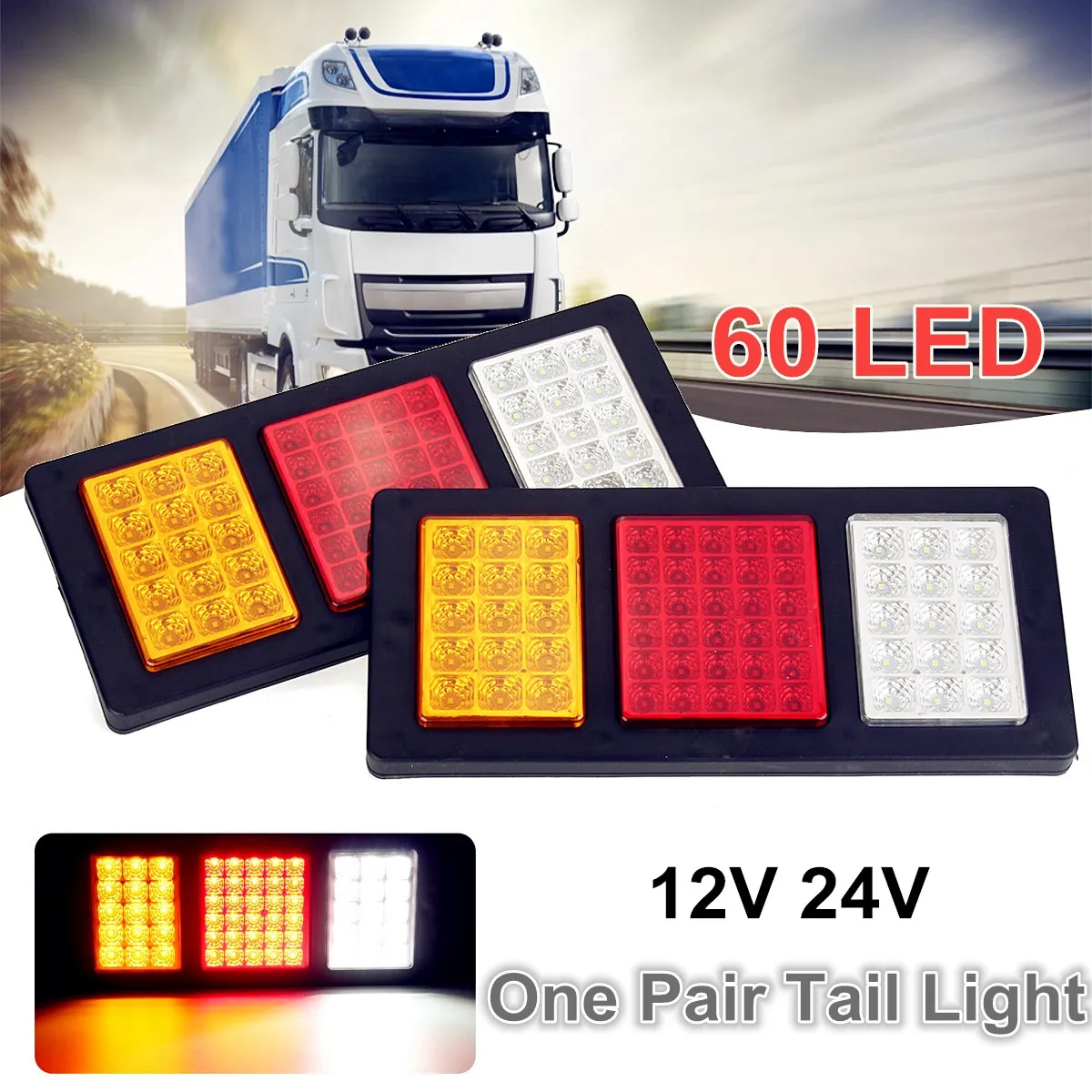 

2pcs 60 LED 12V 24V Car Rear Tail Reverse Lights Truck Caravan Trailer Stop Indicator Lamp for Trailers Trucks Utes Caravans