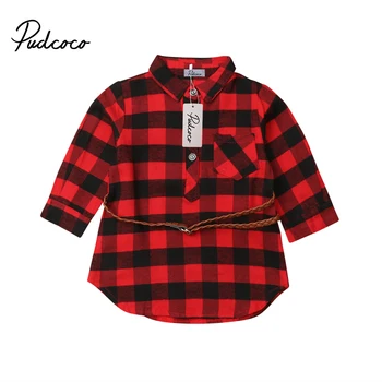 

Pudcoco Tartan Dress for Newborn Kids Baby Girls Plaid Check Dress Cotton Princess Long Sleeve Dress Clothes