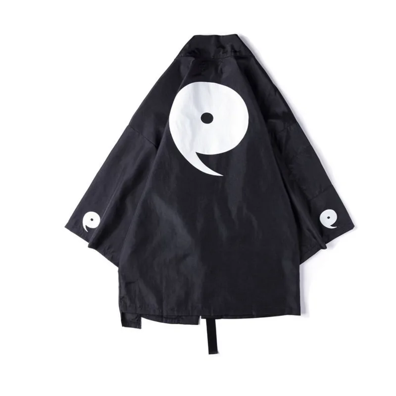 

#4369 Summer High Street Style Japanese Kimono Shirt Men Black White Cardigan Hip Hop Jacket Harajuku Fashion Sunscreen Capes