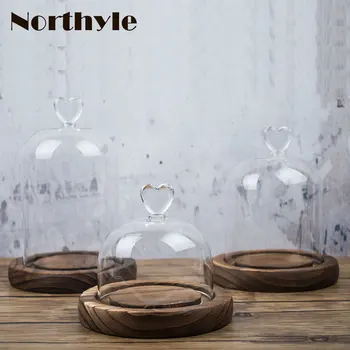 

Northyle Glass Miniature Decoration Glass Dome Cover With Wood Base Glass Terrarium Decoration Figurine Bell Home Decoration