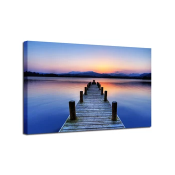 

Wall Art HD Prints Pictures 1 Piece Sunrise Pier Bridge Painting Living Room Decor Blue Lake Natural Poster Shipped 24 Hour