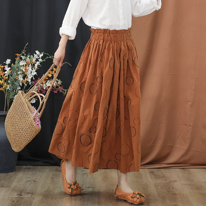 Женская юбка модная до середины икры трапециевидная с принтом из хлопка