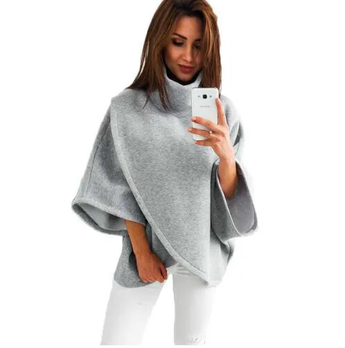 

2019 Winter Asymmetrical Warm Turtleneck Oversized Hoodies Sweatshirt Women Casual Loose Flare Sleeve Pullovers Female