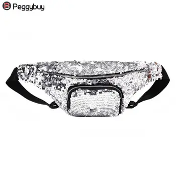 

waist bag Women men Unisex Casual Double Color shiny Sequins Unisex Waist fanny pack belt bag men crossbody shoulder bag