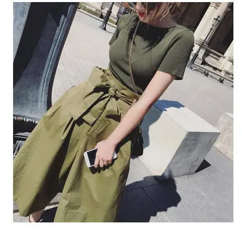 

Casual High Waisted Wide Leg Pants Woman Outfits Bandage Sexy Tee Top Women Clothes Elegant two Piece Sets