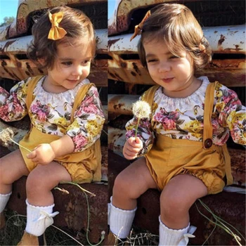 

Newborn Baby Girls Romper+Short Pants Jumpsuit Flower Clothes Hot Baby Girl Clothes Flower Long Sleeve Romper Overalls Set