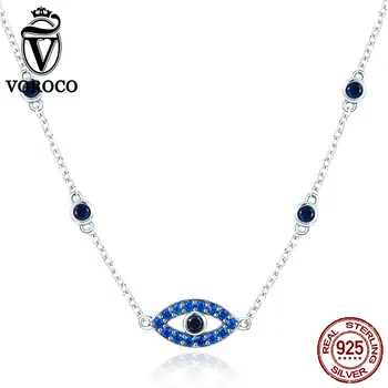 

VOROCO 2018 Sterling Silver 925 Magic Eye Necklace Women Pendant Mysterious Chain Party Jewelry Accessories Fine Gift BKN300