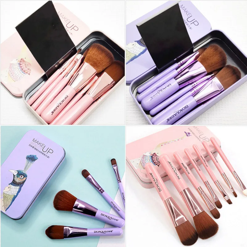 

Cosmetic Make Up Brush Tools Set Pink Purple Soft Fiber Foundation Eyeshadow Powder Cream Base Brush 7pcs A Kit