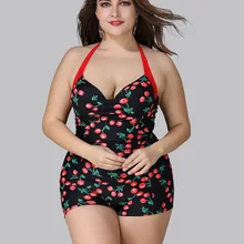 Купальник женский с принтом вишни сексуальный Холтер цельный купальник купальный костюм плюс размер