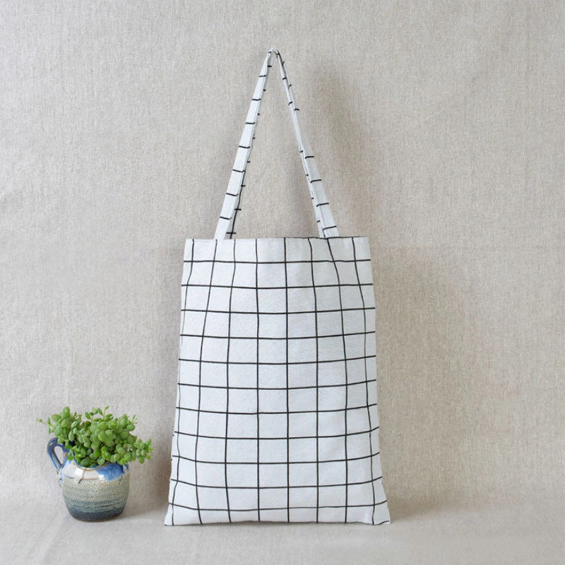 2019 Fashion Durable Women Student Cotton Linen Single Shoulder Bag Shopping Tote Check Plaid Female Flax Canvas Shopping Bags 2019 Fashion Durable Women Student Cotton Linen Single Shoulder Bag Shopping Tote Check Plaid Female Flax Canvas Shopping Bags