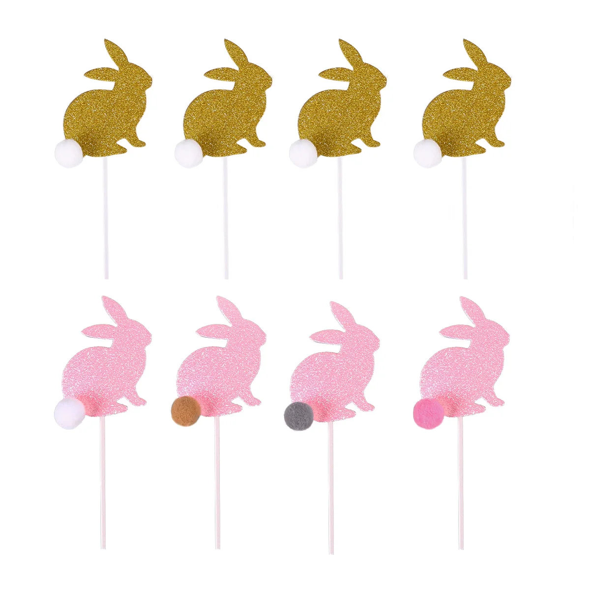 

8PCS Rabbit Cake Toppers Glittering Decorative Fruit Muffin Bread Toppers for Easter Baby Shower Birthday