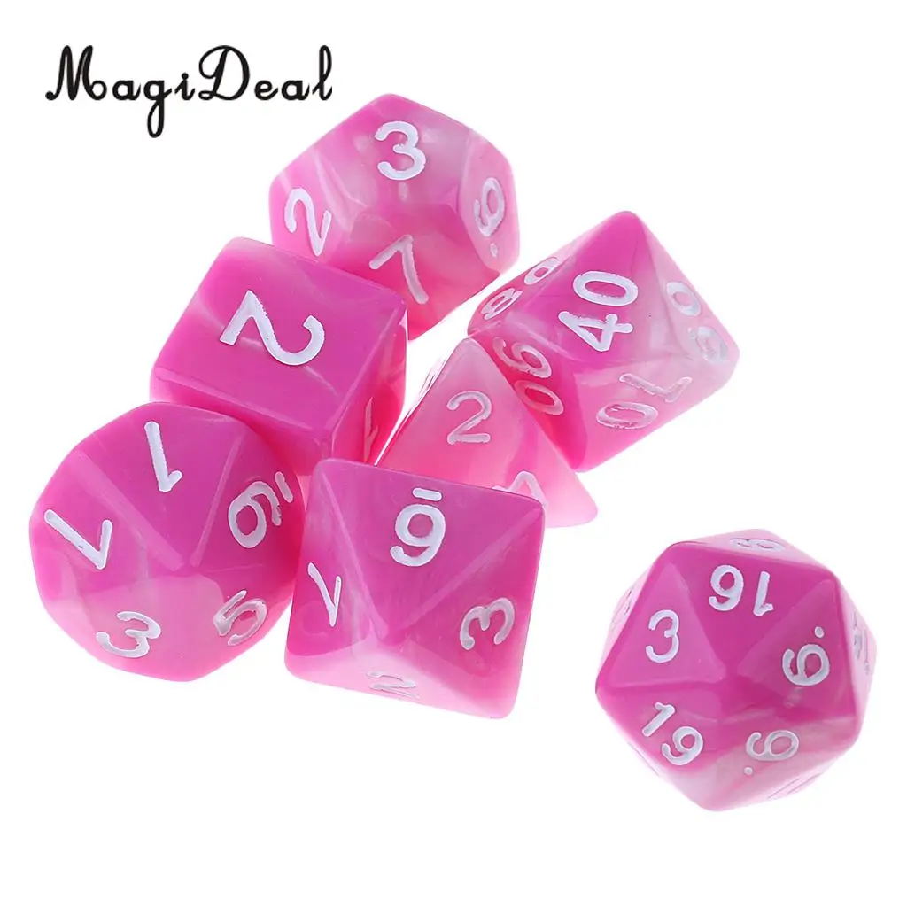 7 шт. акриловые многогранные кубики 16 мм D20 D12 D10 D8 D6 D4 для Dungeons & Dragons DND MTG RPG