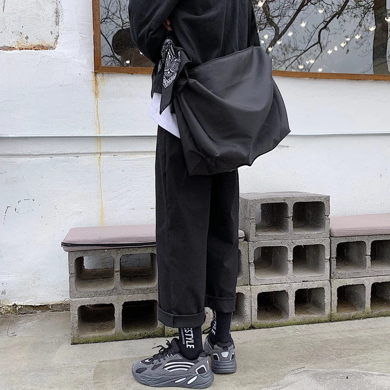 Men's Trousers 2019 Summer New Hong Kong Style Loose Straight Trousers Solid Color Casual Pants Youth Casual Men's Clothing