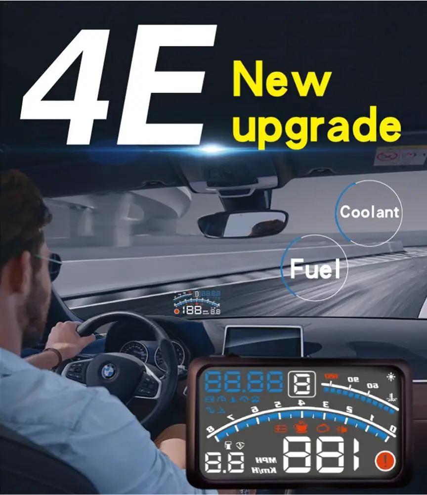 4E 5 &quotАвтомобильный HUD Дисплей автомобильный OBD2 II EUOBD Предупреждение