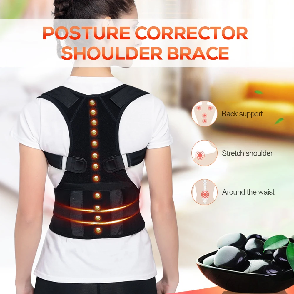 

Adjustable Shoulder Support Back Brace Strap Magnetic Therapy Back Posture Corrector Lumbar Lower Back Relief Belt For Men Women