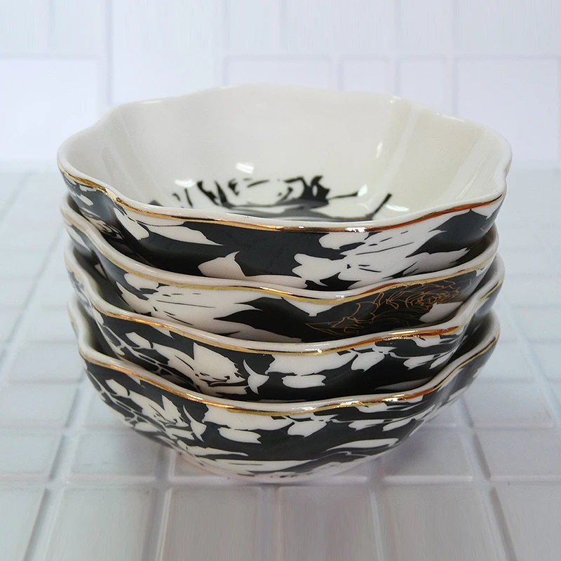

High quality bone china Sauce dish Black and white flower pattern Birthday Holiday Gift