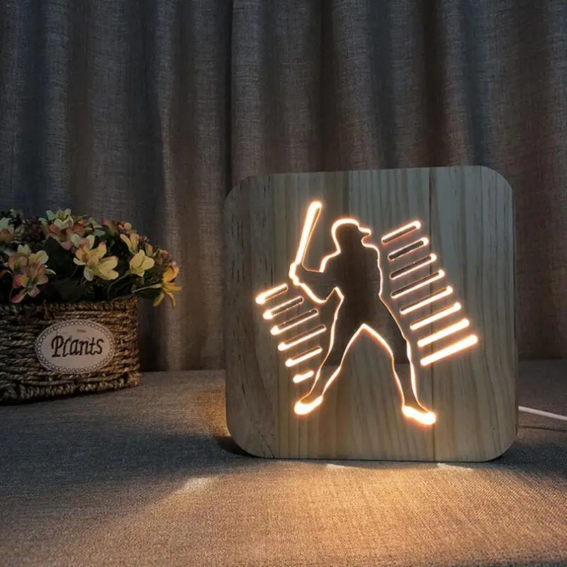 

Kaigelin Wooden basketball baseball football volleyball Lamp Kids Bedroom Decor Warm Light LED USB Night Light Children Gift
