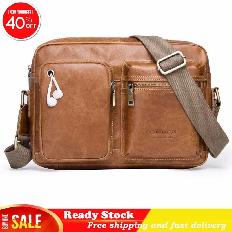 

Luxury brand Genuine Leather Man Oblique Satchel Head Layer Cowhide high quality brown Leisure Single Shoulder Package briefcase