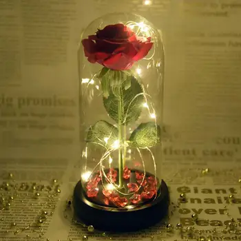 

Beauty and the Beast Rose , Glass Dome LED String Lights Inside Simulated Glowing Rose Mother's Day Valentine's Day Decoration