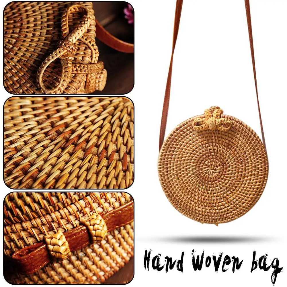 تخزين الروطان حقيبة جولة اليدوية القوس الشاطئ الحقيبة البوهيمي نمط أزياء المنسوجة المنزل حقيبة التخزين الإناث 2019 جديد