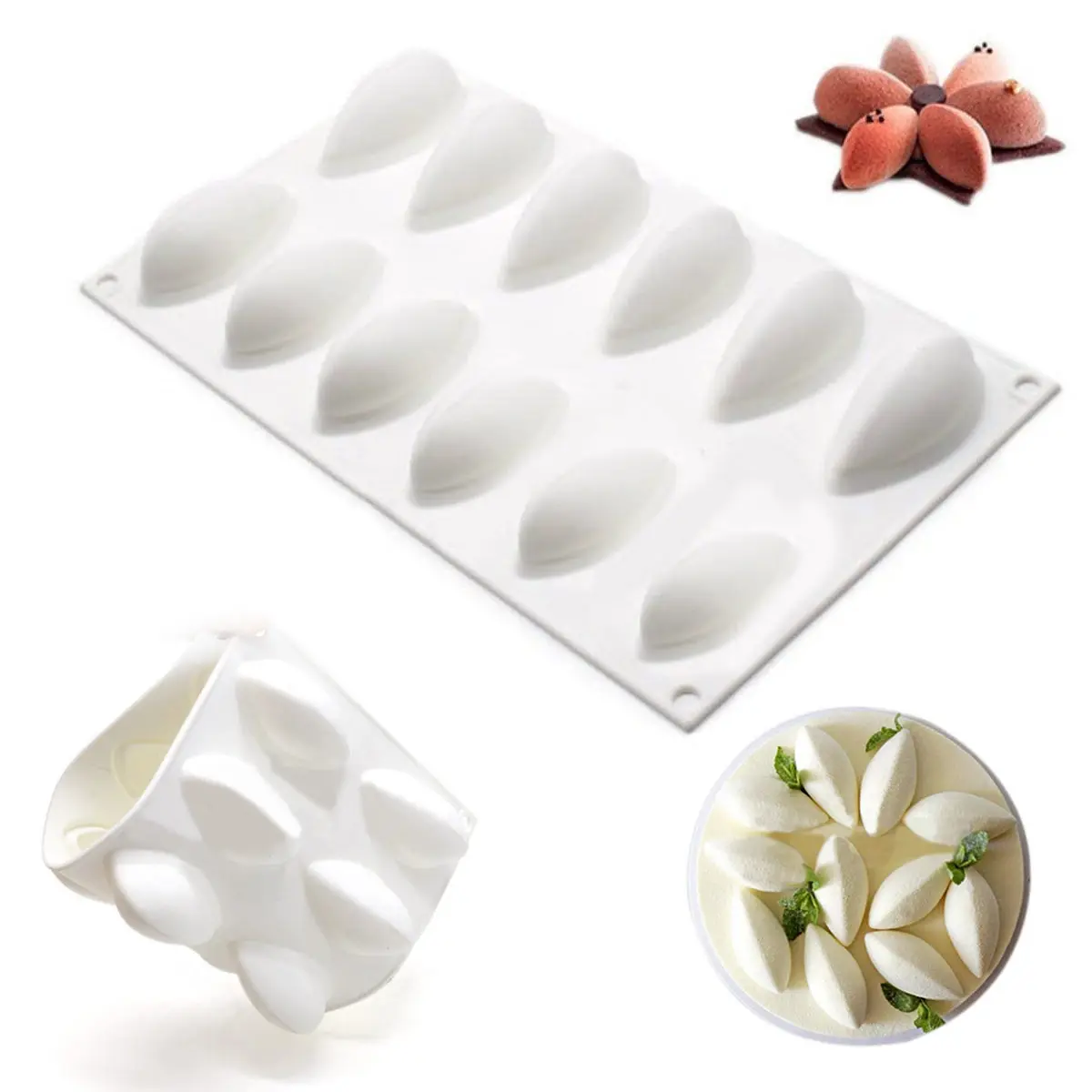 

JX-LCLYL New 3D Quenelle Shaped Silicone Dessert Mold Mousse Cake Cheesecakes Baking Pan
