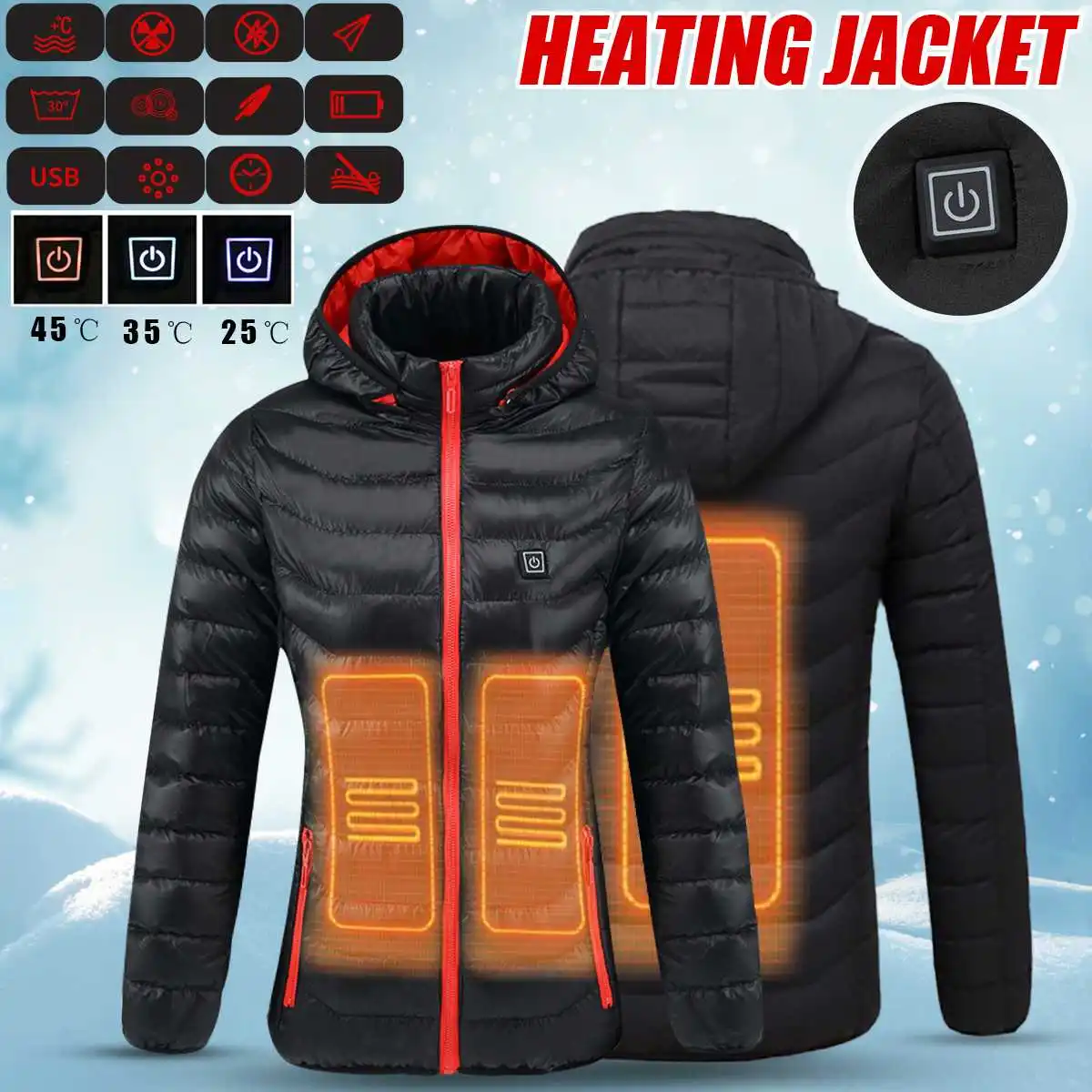 

Women Winter Heated Safety Jacket USB Hooded Work Heating Jacket Coats Adjustable Temperature Control Safety Clothing