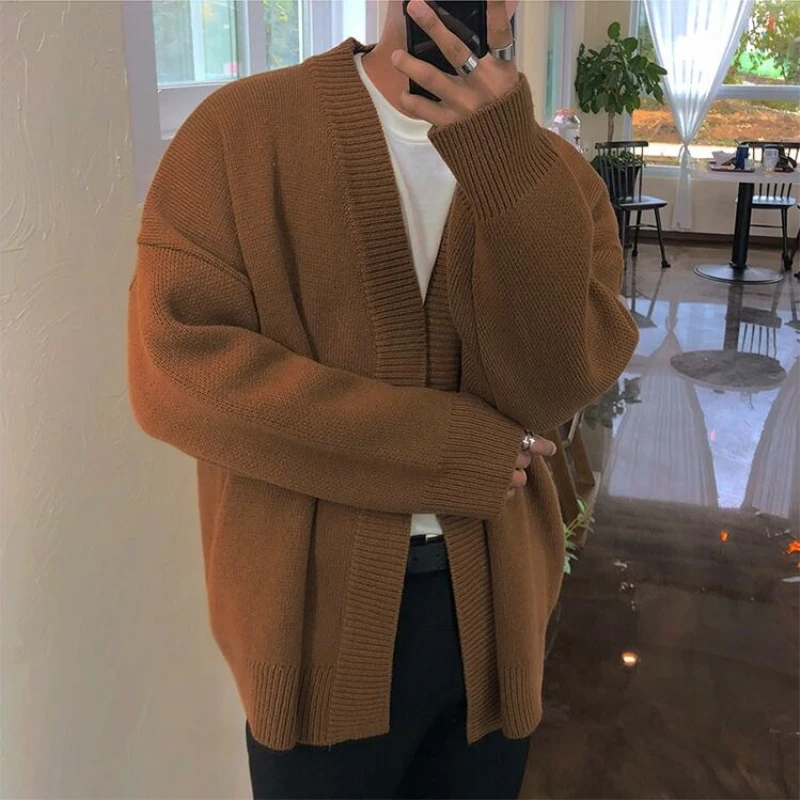 

Fashion Autumn And Winter Men's New Knit Sweater M-XL Temperament Loose Long-sleeved Solid Color Cardigan Personality Leisure