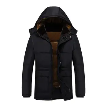

Winter Men Fleece Coat Hat Detachable Parkas Casual Fur Collar Hooded Warm Thicken zipper 3D pockets Slim Fit Jackets Outerwear