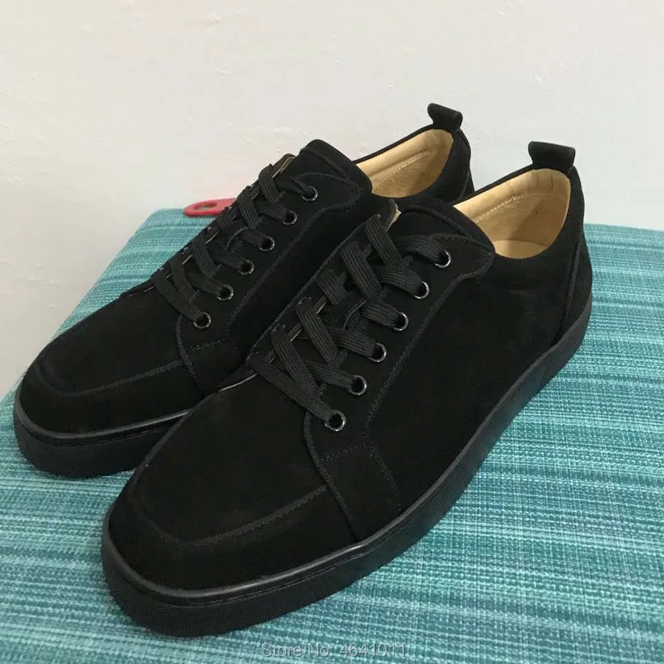 

Lace Up cl andgz Black Frosted leather Red bottoms shoes low Cut For Men shoes Rivet Whole casual couple models Flat Loafers