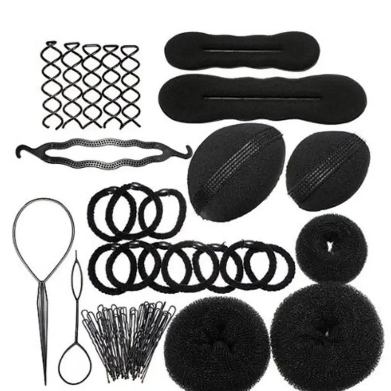 12pcs DIY Hair Braiding Sponge Donut Bun Fluffy Pads Spiral Hair Clip Hairpins Ponytail Twist Hairstyling Tools Set