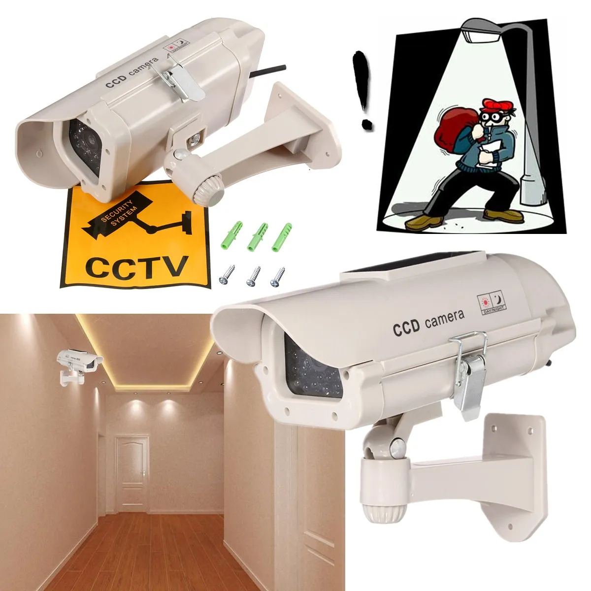 

Outdoor Simulation Dummy Camera CCTV Home Surveillance Security Mini Camera Flashing LED Light Fake Camera Solar Power