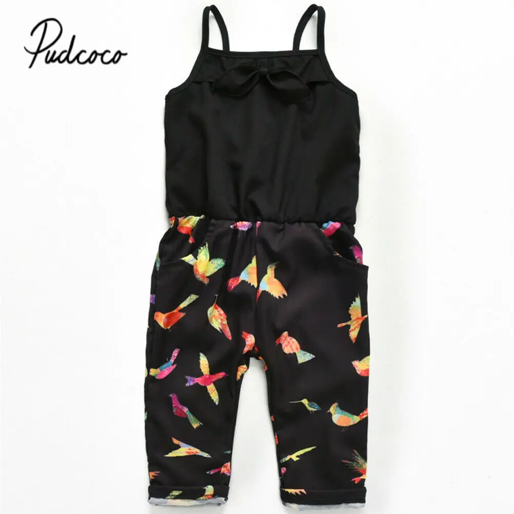 

2019 Summer Toddler Kids Baby Girl Color Birds Romper Sleeveless Shrink Waist Princess Girls Jumpsuit Playsuit Sunsuit Clothes