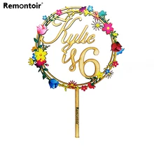 Персонализированное украшение для торта ко дню рождения, индивидуальный красочный деревянный для торта Топпер, счастливое украшение для именинного торта с пользовательским именем и возрастом