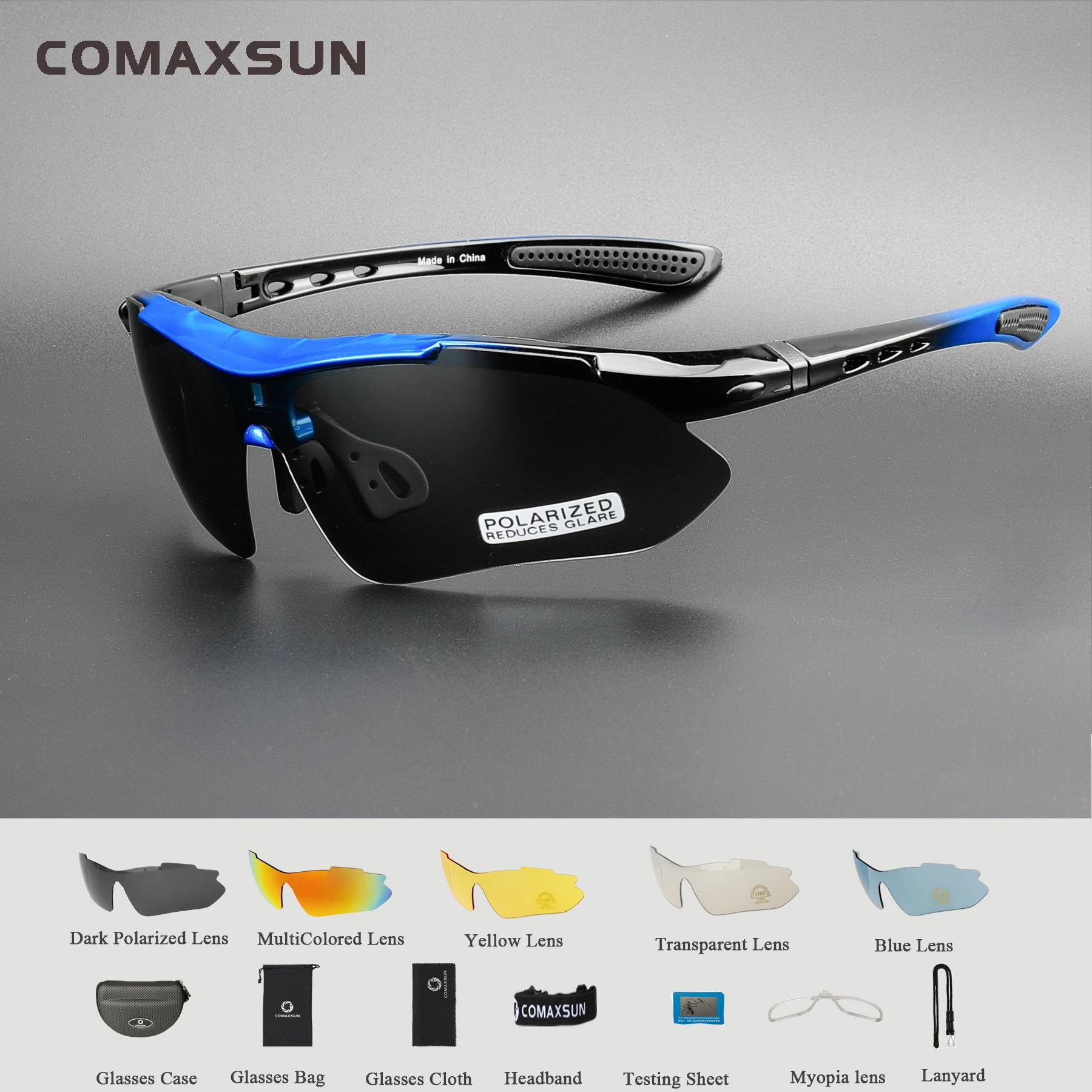 COMAXSUN المهنية يستقطب نظارات دراجة الدراجات نظارات نظارات شمس رياضية لركوب الدراجات في الأماكن المفتوحة UV 400 مع 5 عدسة TR90 5 اللون