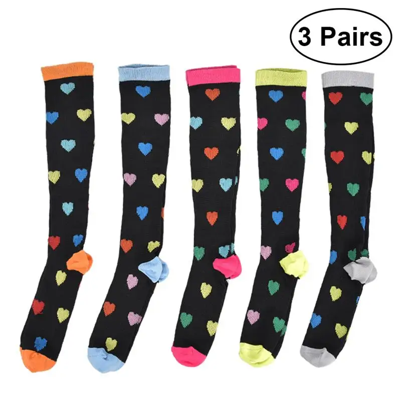 

3 Pairs Women Men Compression Socks Knee High Stockings Breathable Nylon Sports Athletic Football Running Socks Random Color