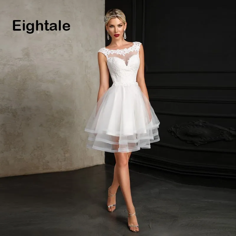 Eightale Короткое свадебное платье с круглым вырезом, с аппликацией, ТРАПЕЦИЕВИДНОЕ ПЛАТЬЕ для невесты, кружевное свадебное платье принцессы с открытой спиной, vestidos de novia
