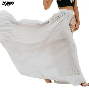 

Women Casual Solid Elastic Waist Ankle Spring, Summer, Autumn Casual, Running Length Pleated Skirt Loose