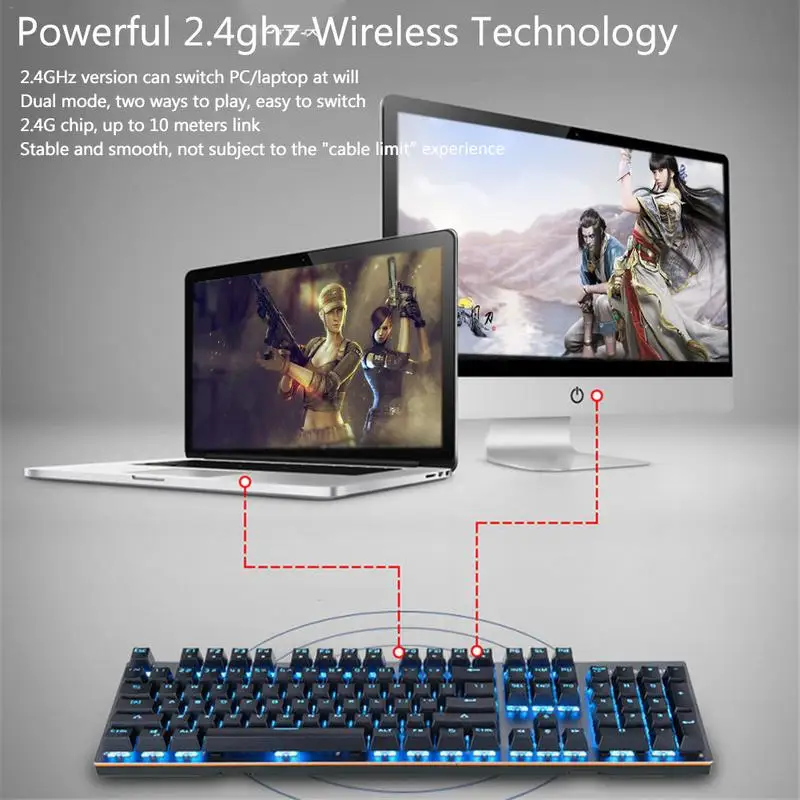 

Motospeed GK89 2.4GHz Wireless / USB Wired Mechanical Keyboard 104Keys With RGB Backlit Wireless Gaming Keyboard For Gamer