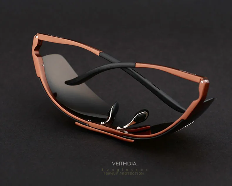 Мужские солнцезащитные очки без оправы VEITHDIA, дизайнерские алюминиевые очки с зеркальными поляризационными стеклами, защита UV400, прямоугольные, модель 6501