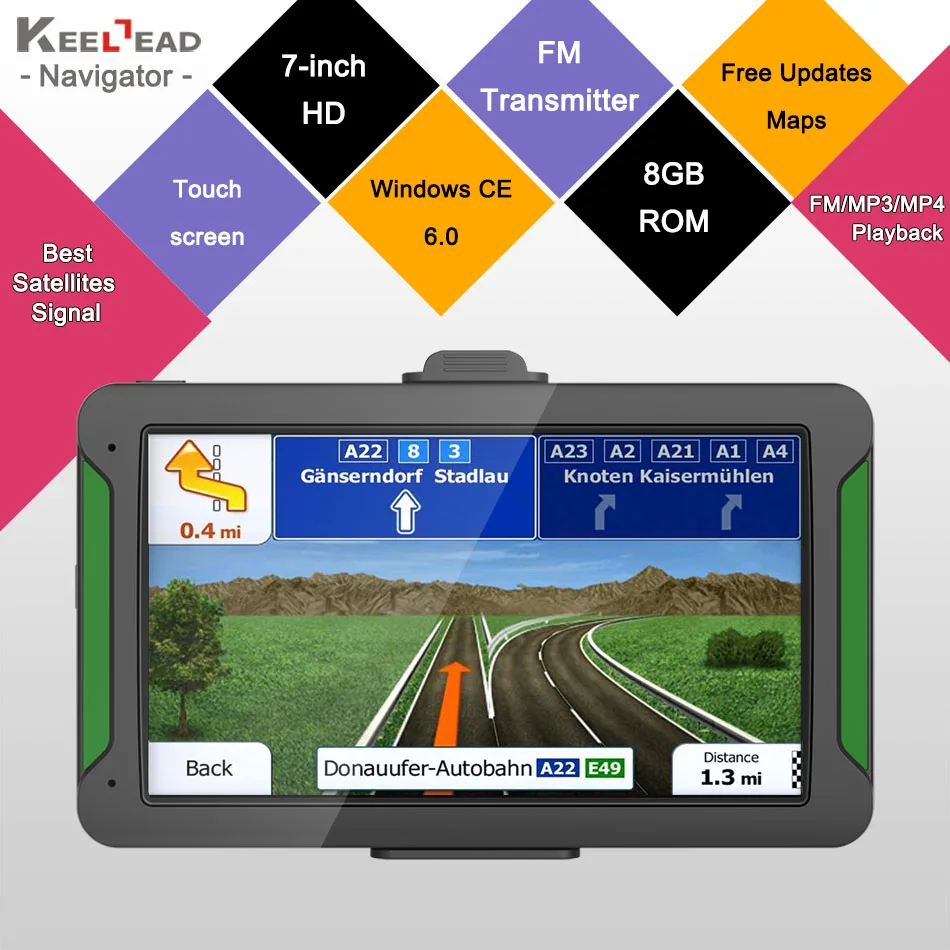 KEELEAD Автомобильный GPS навигатор 7 дюймов HD FM Навител 2018 последняя европейская