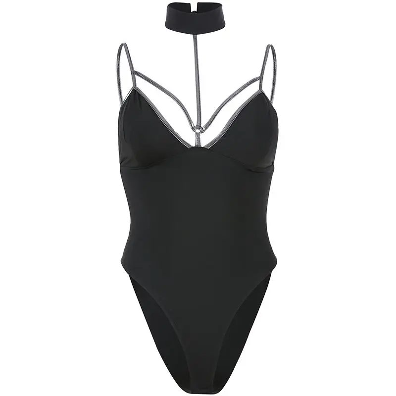 

Women Bodysuits Sexy Club Gothic Black Summer Hot Office Lady Slim High Waist Solid Hollow Backless Female Fashion Rompers