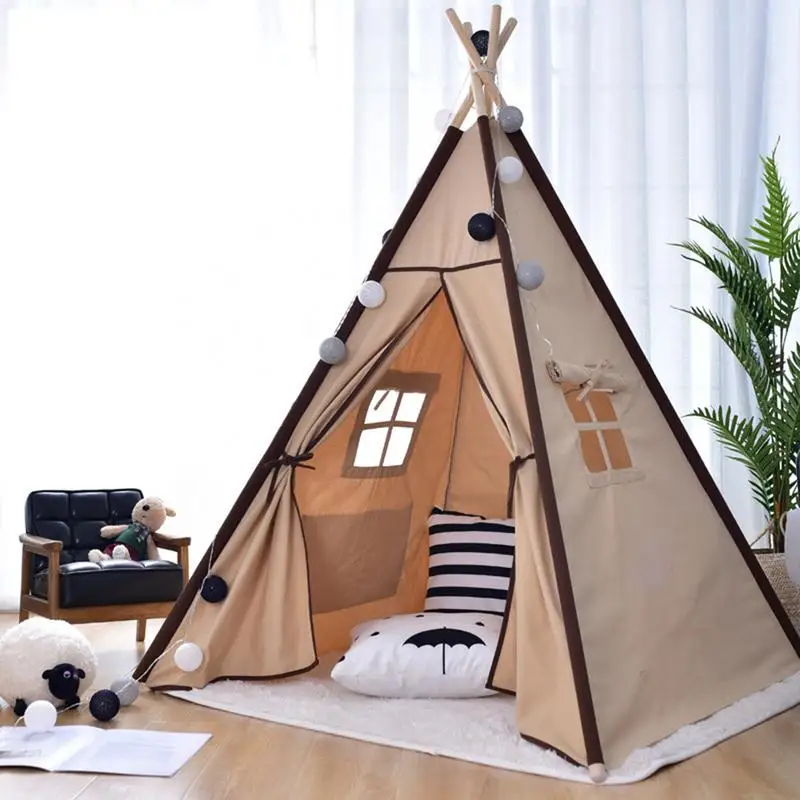 Large Kids Teepee Tent Wooden Playhouse Black Pink Grey White Gift for Boy Girl