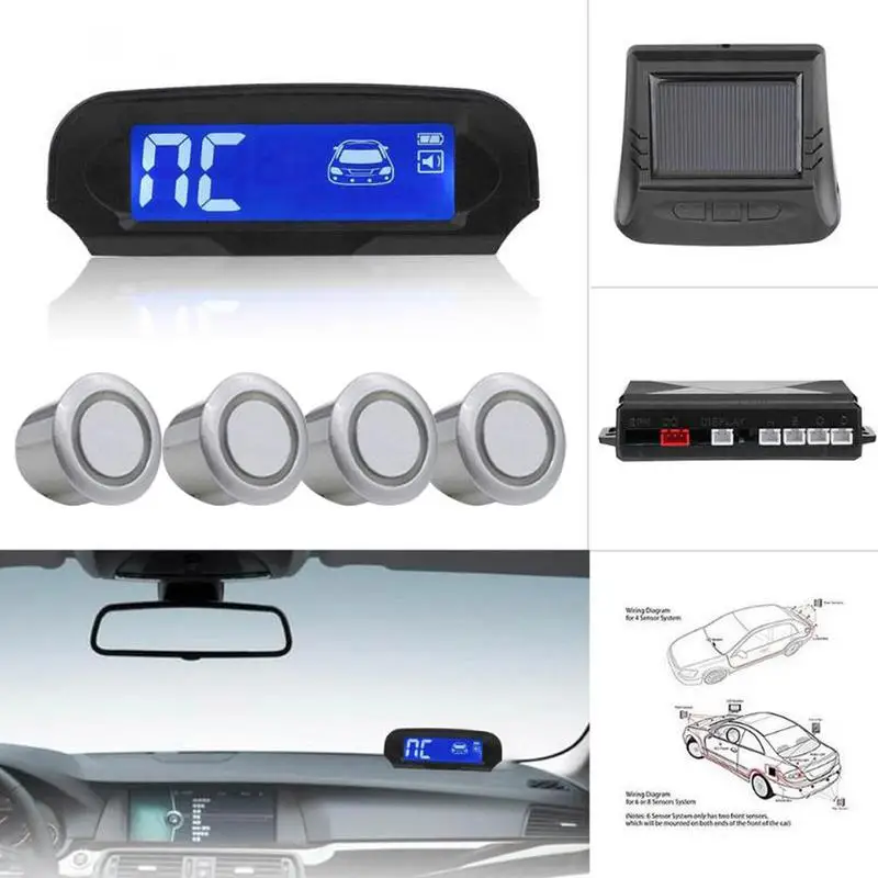 

Solar Power Wireless LCD Car Parking Sensor Kit Auto Reversing Backup Radar Detector Assistance System With 4 Sensors